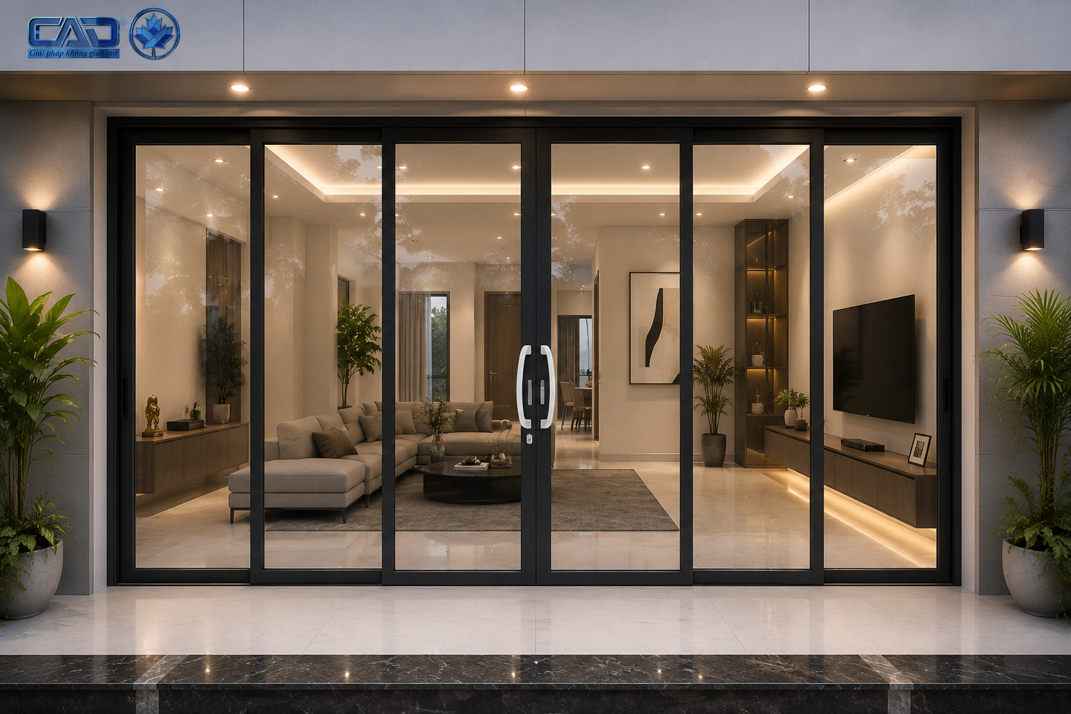 Cửa trượt quay 6 cánh CAD